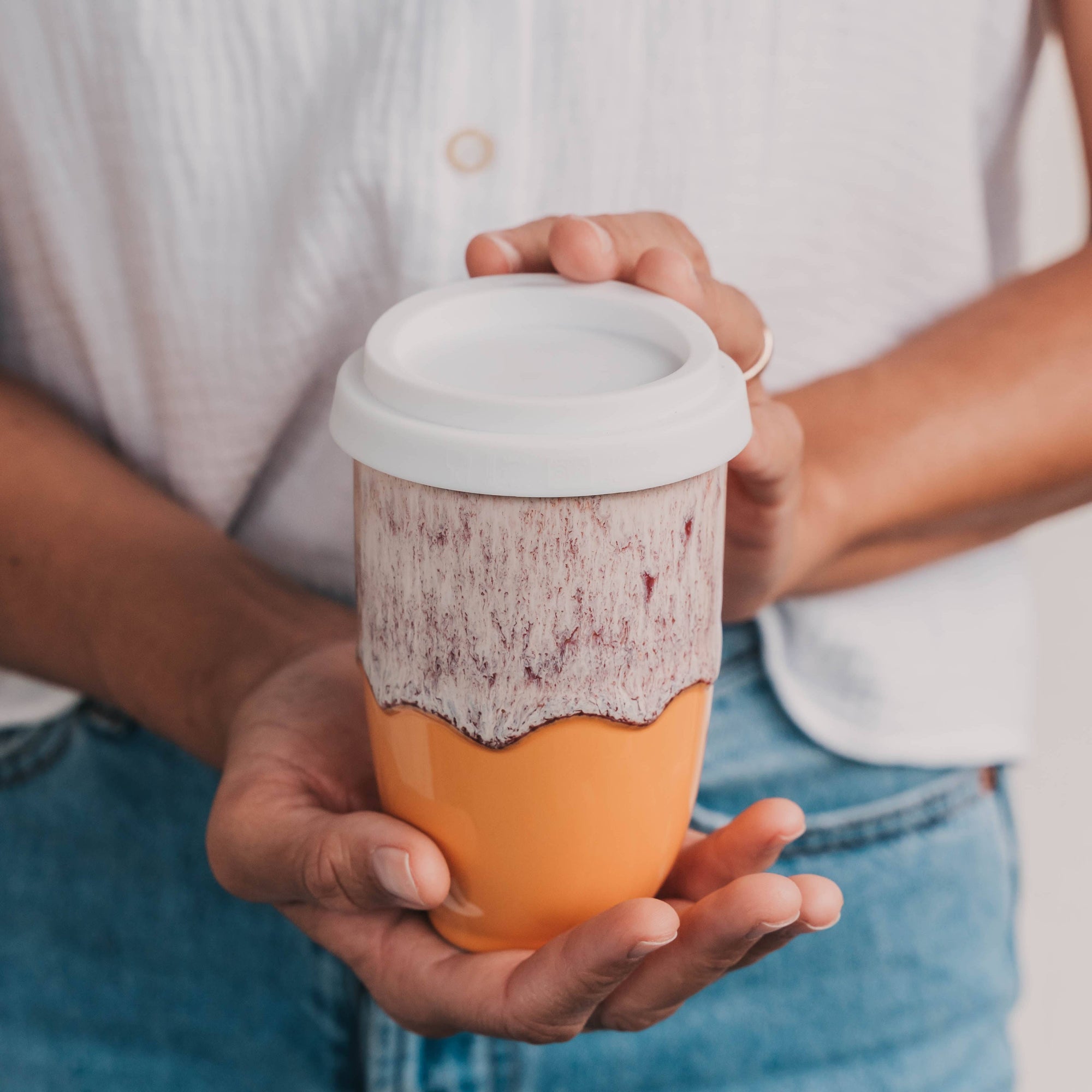 Grapefruit 12oz Ceramic Travel Mug – Reusable & Stylish