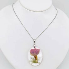 Rose Genuine Dried Flower Oval Pendant Necklace - PDF.