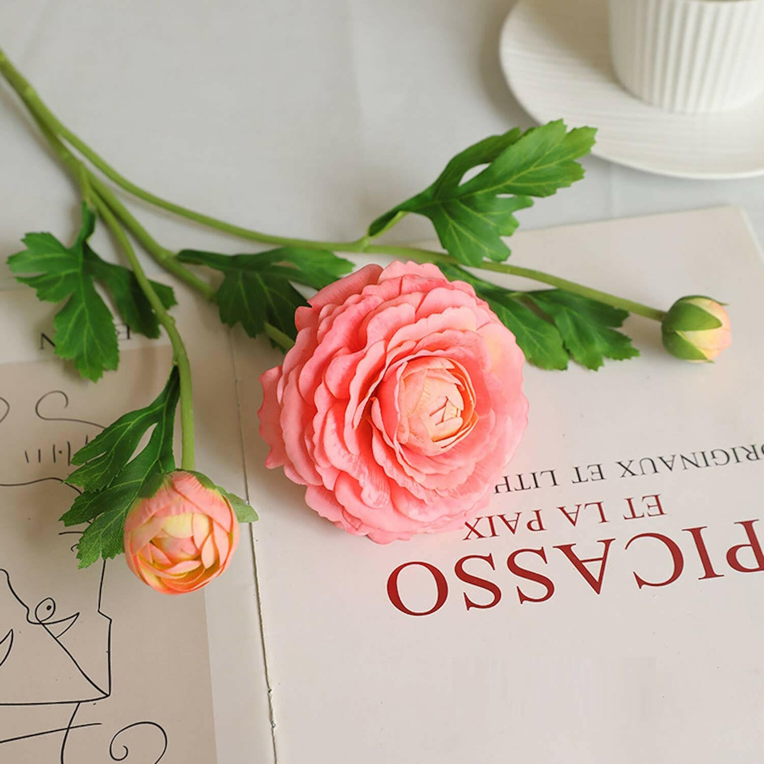 18"-Real Touch Ranunculus with 2 buds.