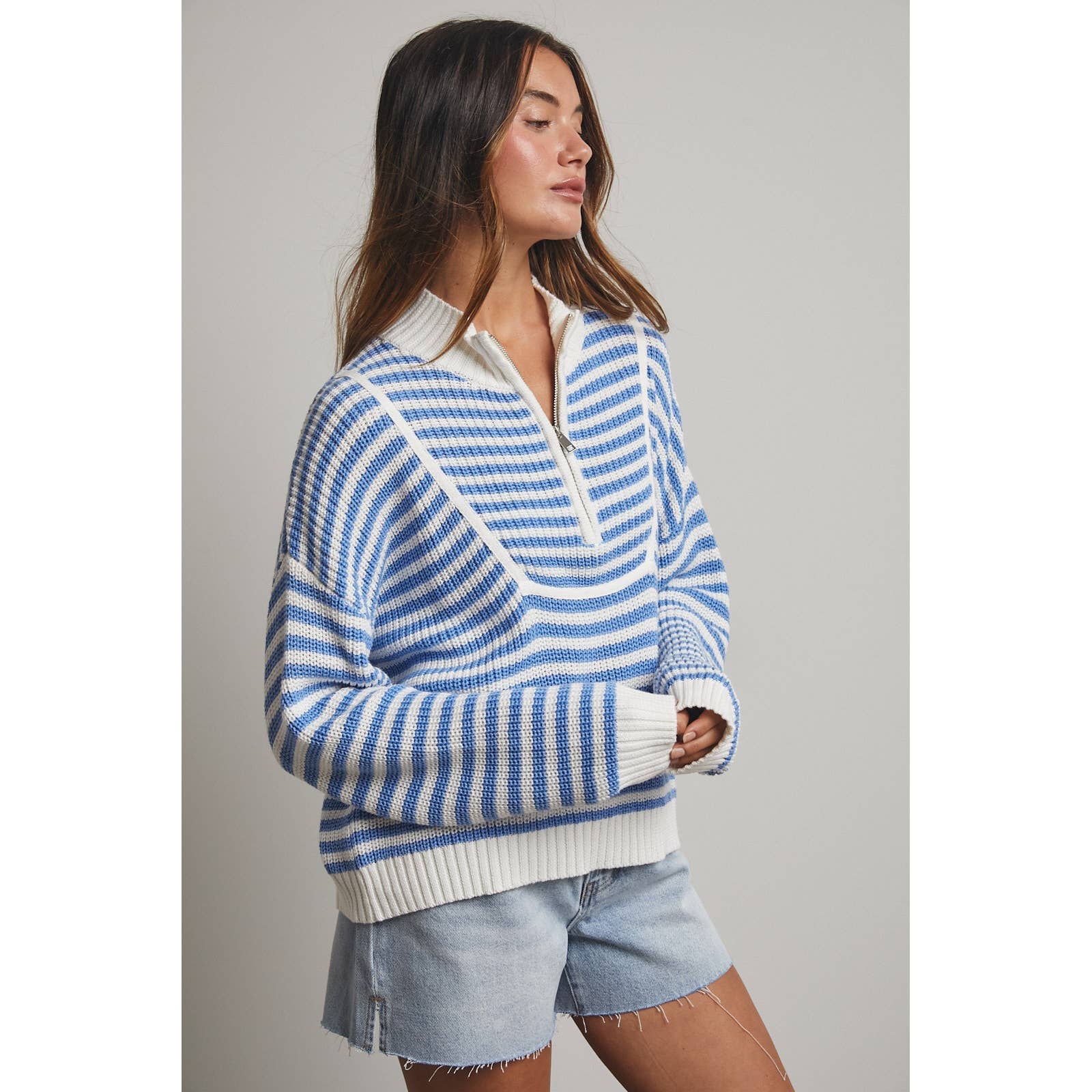 STRIPED HALF-ZIP SWEATER