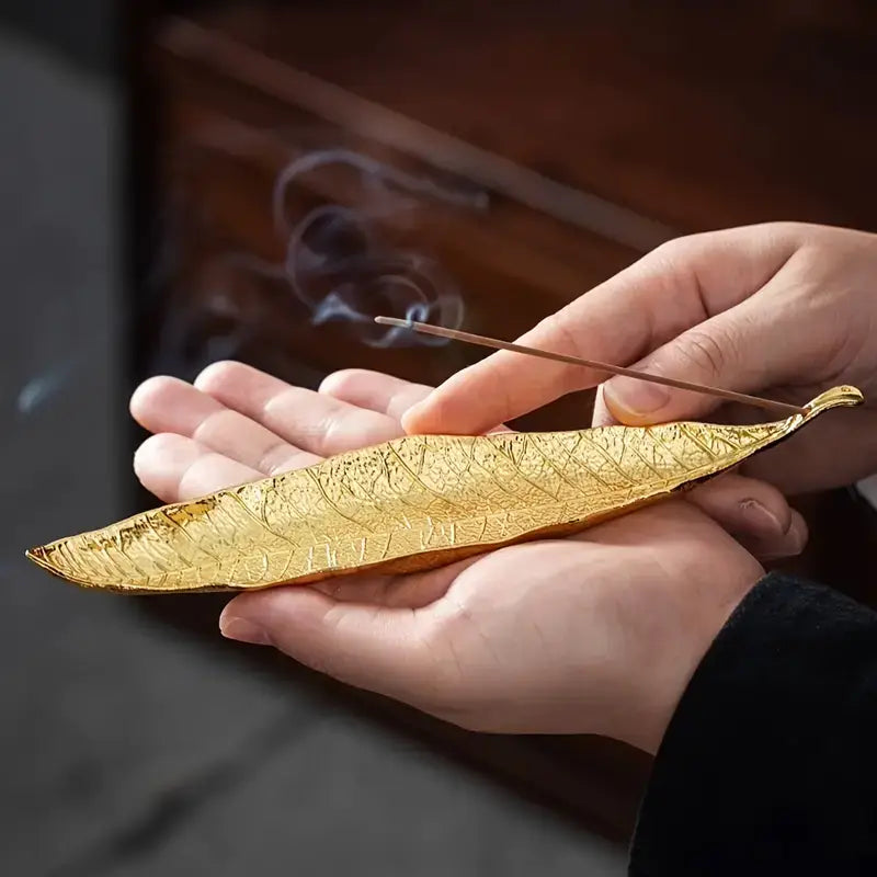 Golden Leaf Incense Holder, Home Decor, Meditation, Yoga.