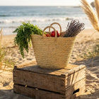 French Market Basket Palm Leaf Boho Beach Tote Bag