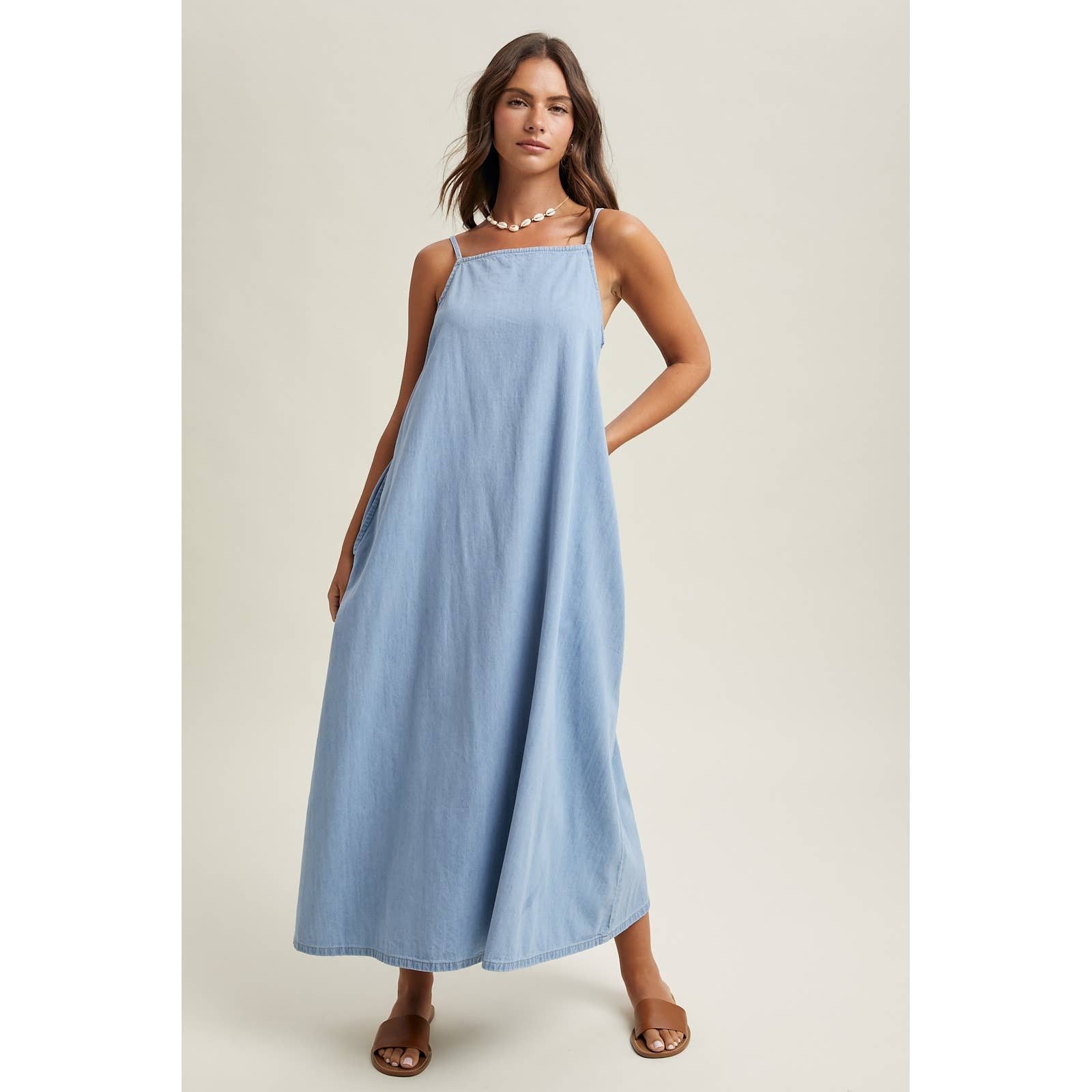 DENIM CHAMBRAY MAXI DRESS