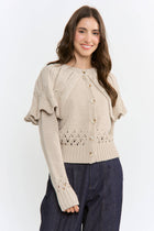 Button-Up Knit Ruffled Capelet Cardigan