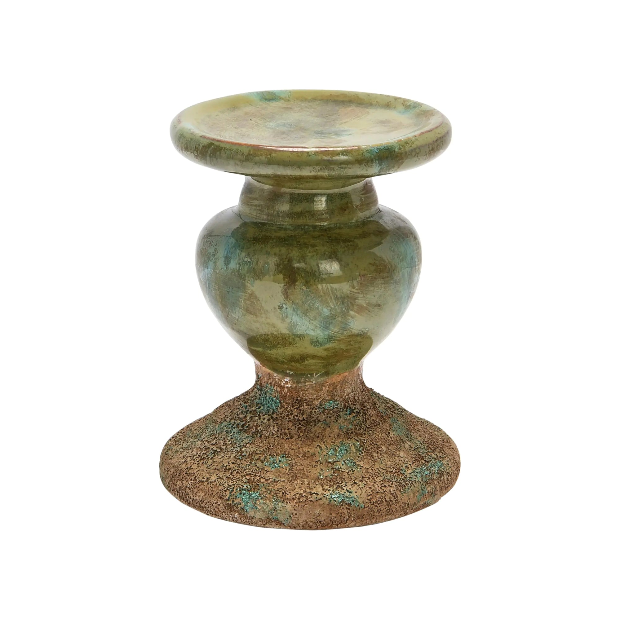 Creative Co-Op 2-Tone Sculptural Terracotta Pillar Candle Holder Distressed Green