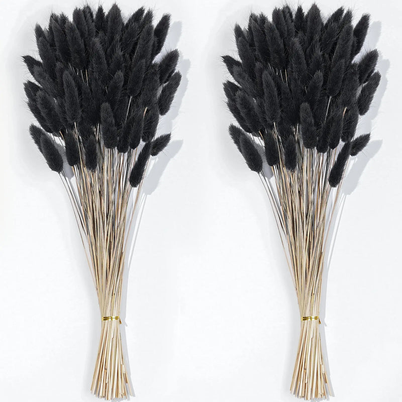 120 PCS Black Dried Pampas Grass Decor 17-inch Pompas Floral Dry Flowers for Decoration Pampas Grass in Black Tall Black Bunny Tails Dried Flowers for Boho Wedding Decor