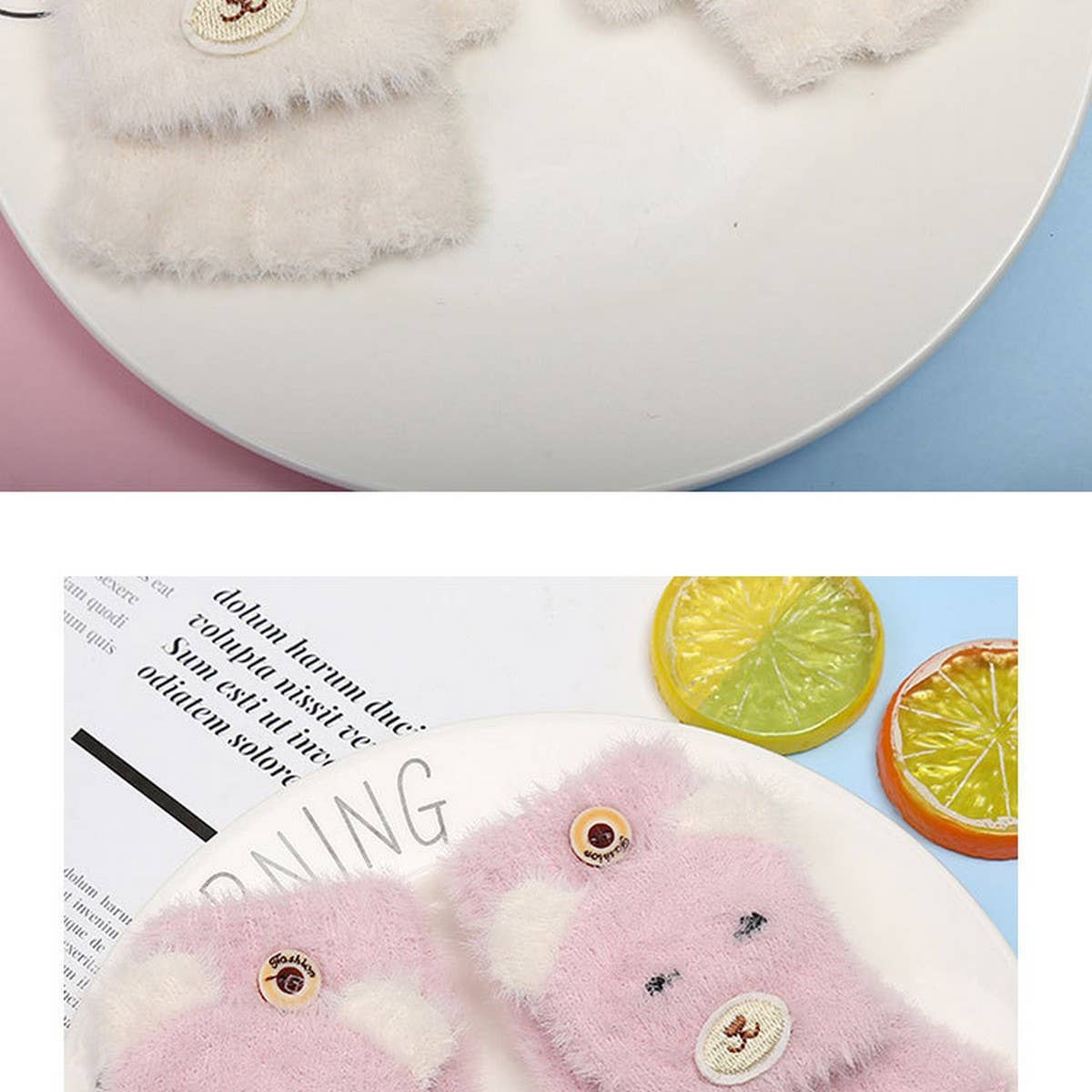 WINTER CARTOON HALF-FINGER FLIP VELVET GLOVES