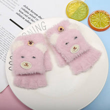 WINTER CARTOON HALF-FINGER FLIP VELVET GLOVES