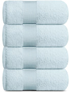 4 Pack Resort Collection Soft Bath Towel 28x55 in Luxury Plush Cotton Light Blue.