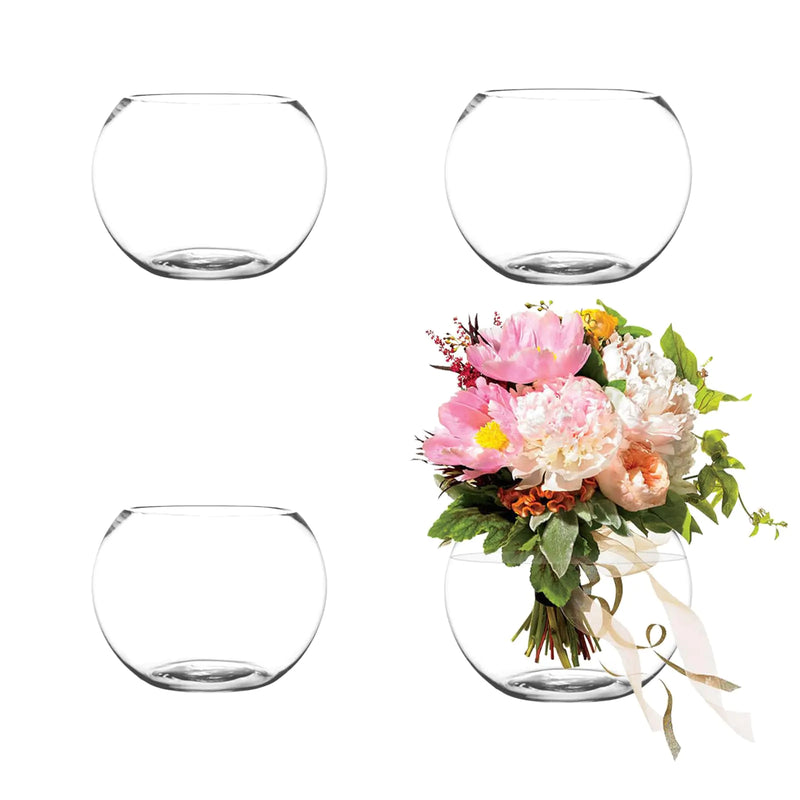 Hyuetrsa 4 Pack Clear Bubble Bowl Glass Vase6 inch Fish Bowl Vase Round Glass Bowl Clear Bubble Planter Terrarium Fish Bowl for WeddingsFlowersOfficeHome