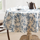 Aoztio Floral Print Round Tablecloth 47 Inch Machine Washable Cotton Linen Farmhouse Decor Table Cloth Indoor Outdoor Vintage Table Cover for Daily Use - Blue Flower Round 47 Inchs