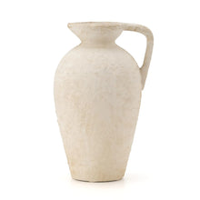 LUKA Ceramic Rustic Farmhouse Vase9.25 inch Terracotta Vase with HandleNeutral Tall Clay Vases Decorative Vase for Living RoomTableShelf Decor(Off-WhiteL)