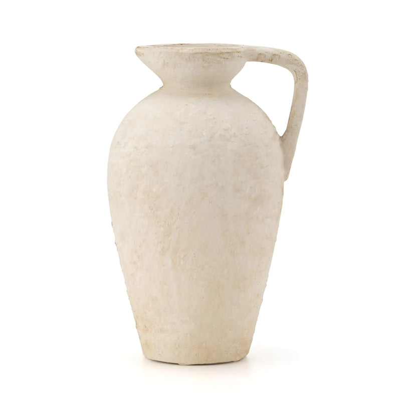 LUKA Ceramic Rustic Farmhouse Vase9.25 inch Terracotta Vase with HandleNeutral Tall Clay Vases Decorative Vase for Living RoomTableShelf Decor(Off-WhiteL)