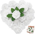 Isquene [25PCS] White Roses Artificial Flowers with Stem Real Touch Fake Foam Roses for Decoration DIY Wedding Bouquets Centerpieces Bridal Shower Mothers Day Party Flower Arrangements Home Decor