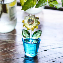 H&D HYALINE & DORA Yellow Crystal Sunflower Glass Flower Figurine with Blue Crystal Base Ornament Wedding Party Home Garden Office Arrangement Tabletop Showpiece Gift