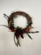 16” Grapevine Wreath - Grapes, Dried Florals, Eucalyptus, Cinnamon, Lotus Pods, and Pomegranate