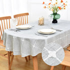 NEWISHER Farmhouse Embroidered Plaid Tablecloth Lattice Fabric Table Cloth Oval Rustic Grey Checkered Table Cover Dining Kitchen Home Decor Party 52 x 70 inch