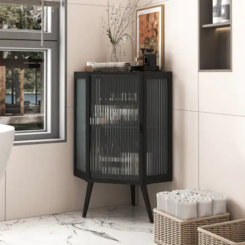 Floor Conical Cabinet With Tempered Glass Door And Storage Shelves, Suitable For Bathroom, Living Room, Bedroom Unavailable Platforms- Temu