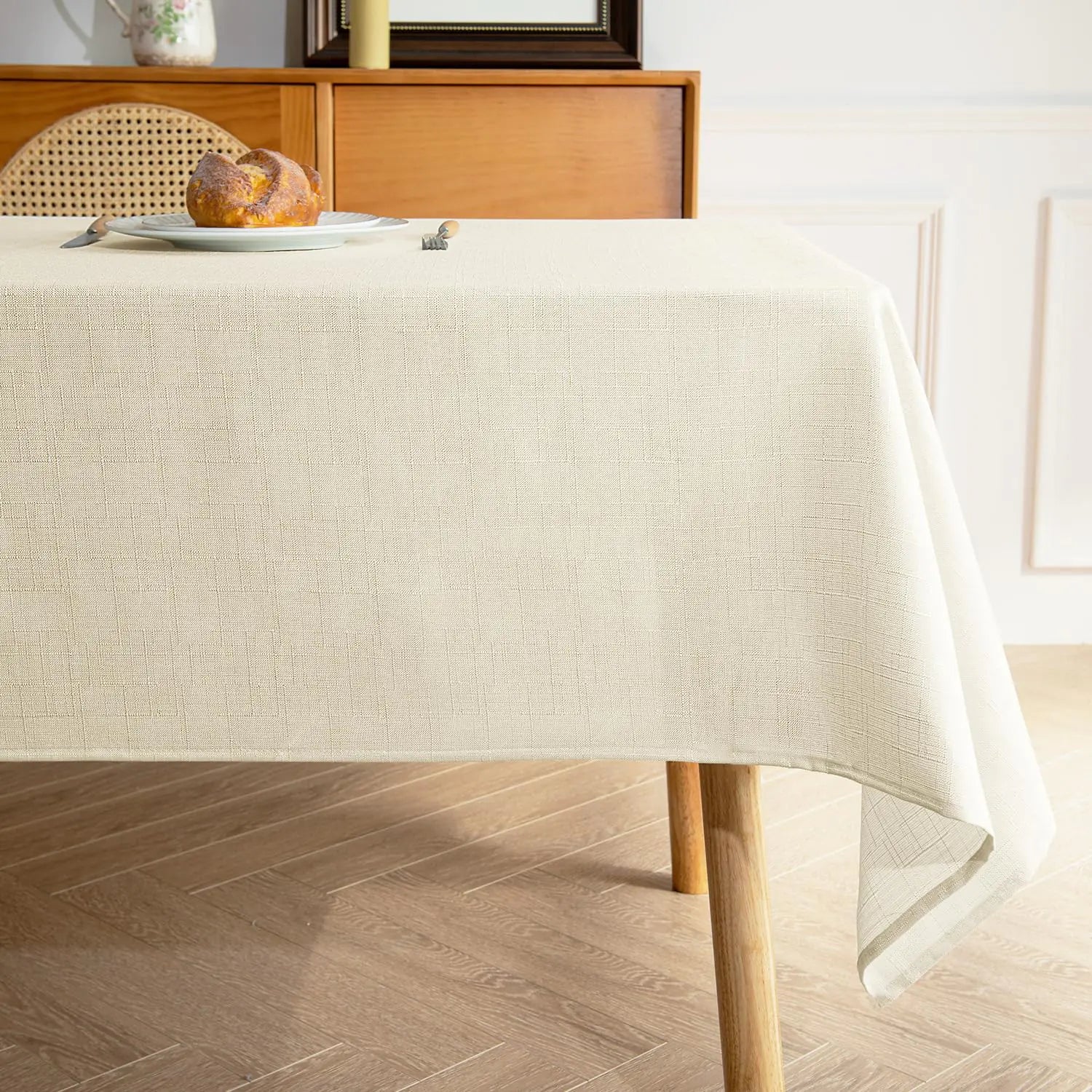 MikiUp Faux Linen Tablecloth - Slubby Textured Weaves Table Cloth for Rectangle Tables Wrinkle Free Washable Fabric Table Cover for Dining Farmhouse Beige 60 x 84 Inch