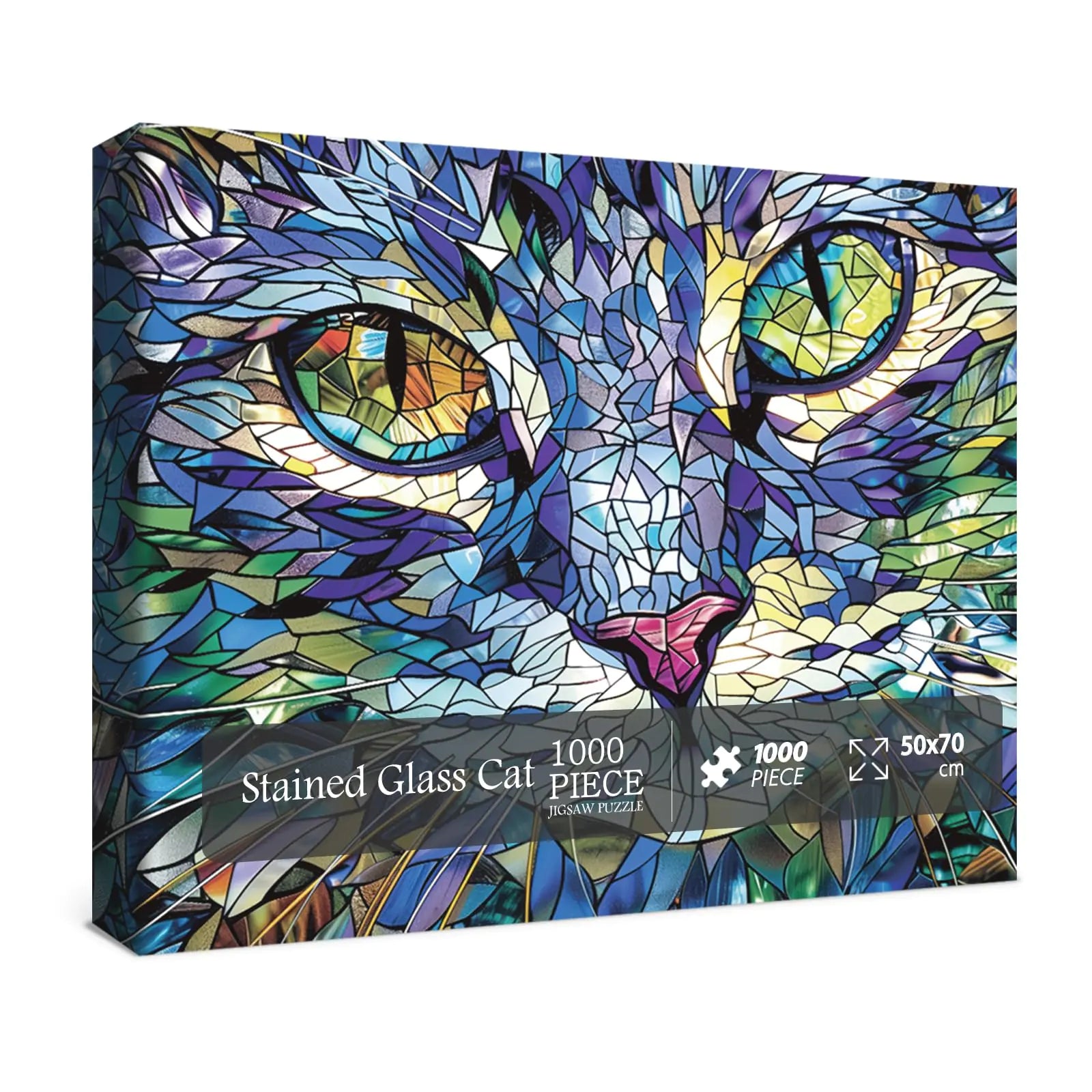 Stained Glass Puzzles Cat Puzzle 1000 Piece for Adults Colorful Animal Puzzles 1000 Pieces Funny Kitty Jigsaw Puzzle Cute Cats Puzzle as Decor