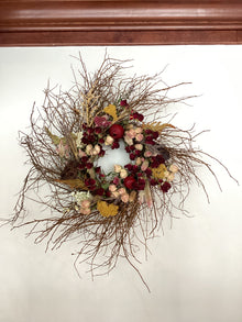18” Huckleberry Wreath - Dried Florals, Pomegranate and Lotus Pods
