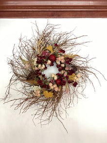 18” Huckleberry Wreath - Dried Florals, Pomegranate and Lotus Pods