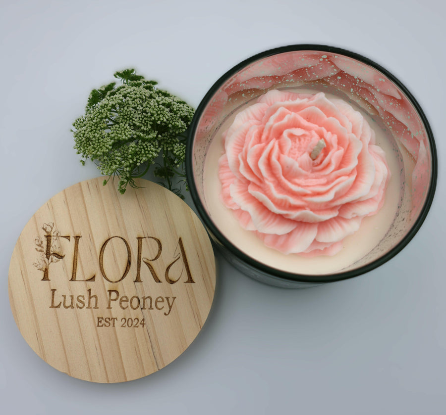 Flora Hand Poured Organic Coconut Wax Candle Lush Peony - 16oz.