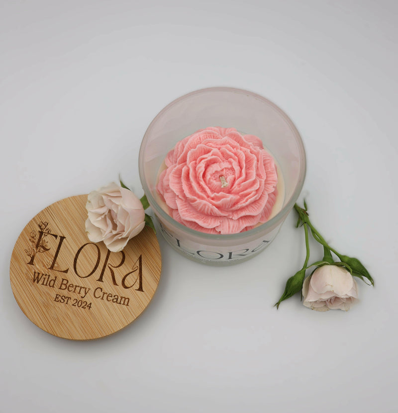 Flora Hand Poured Organic Coconut Wax Candle Wild Berry Cream - 16oz.
