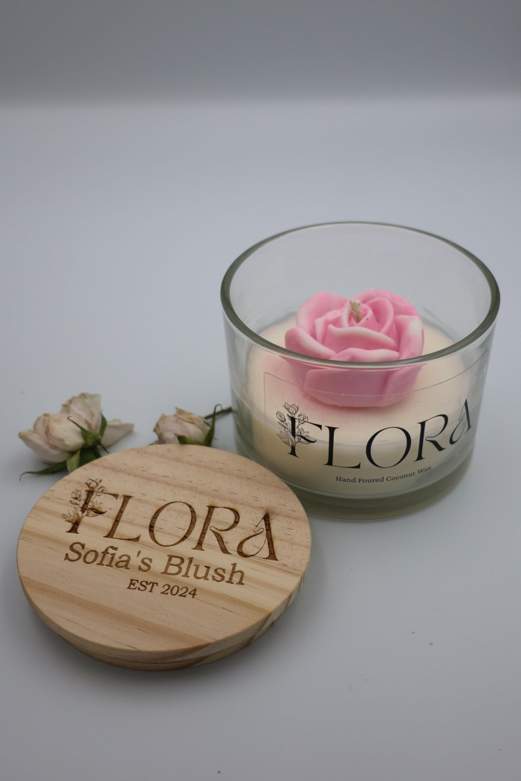 Flora Hand Poured Organic Coconut Wax Candle Sofia's Blush - 16oz.