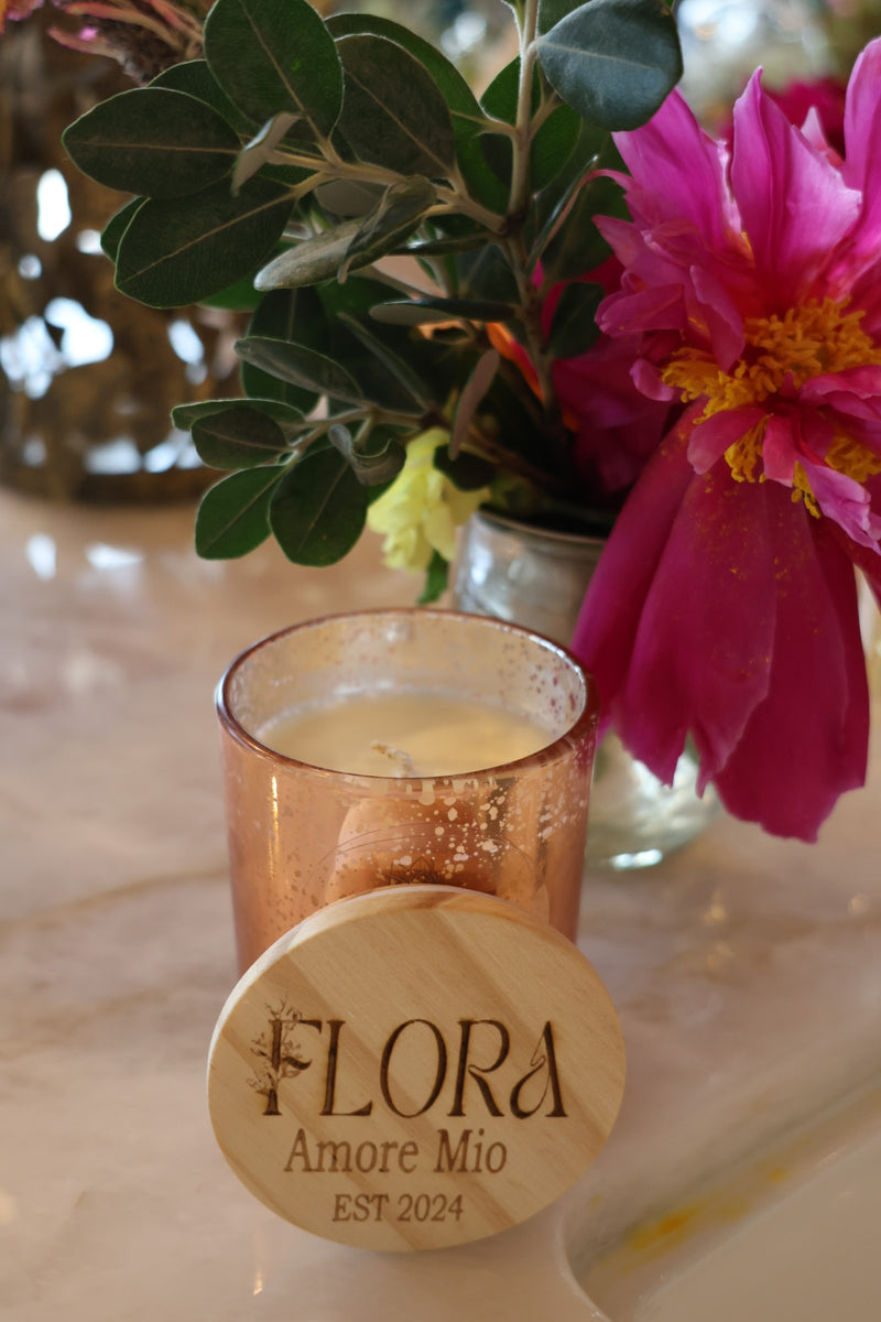Flora Hand Poured Organic Coconut Wax Candle Amore Mio - 7oz