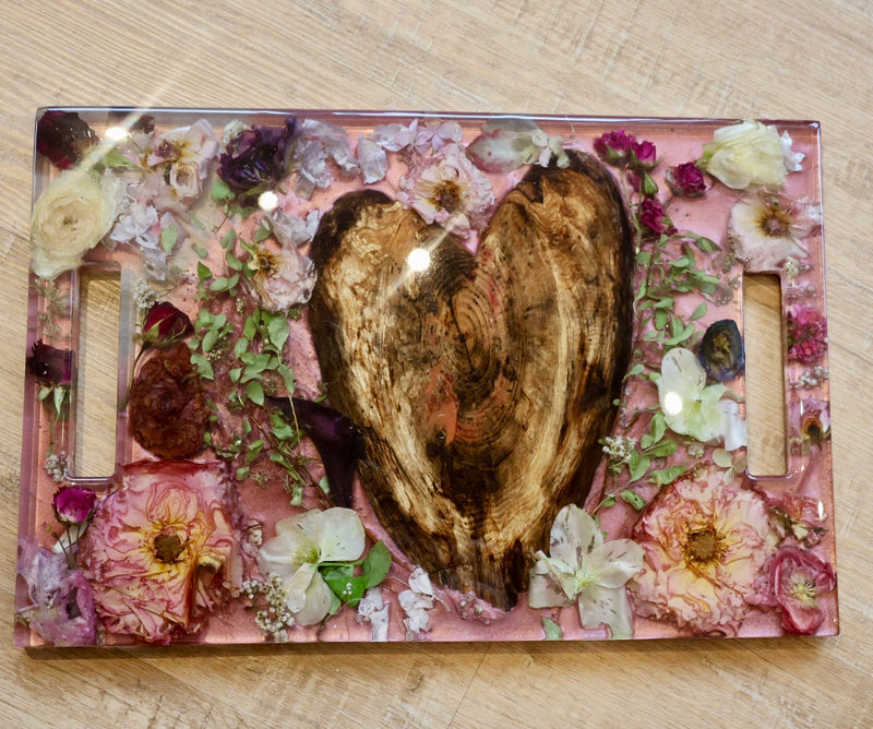 Floral Epoxy Serving Tray with Heart