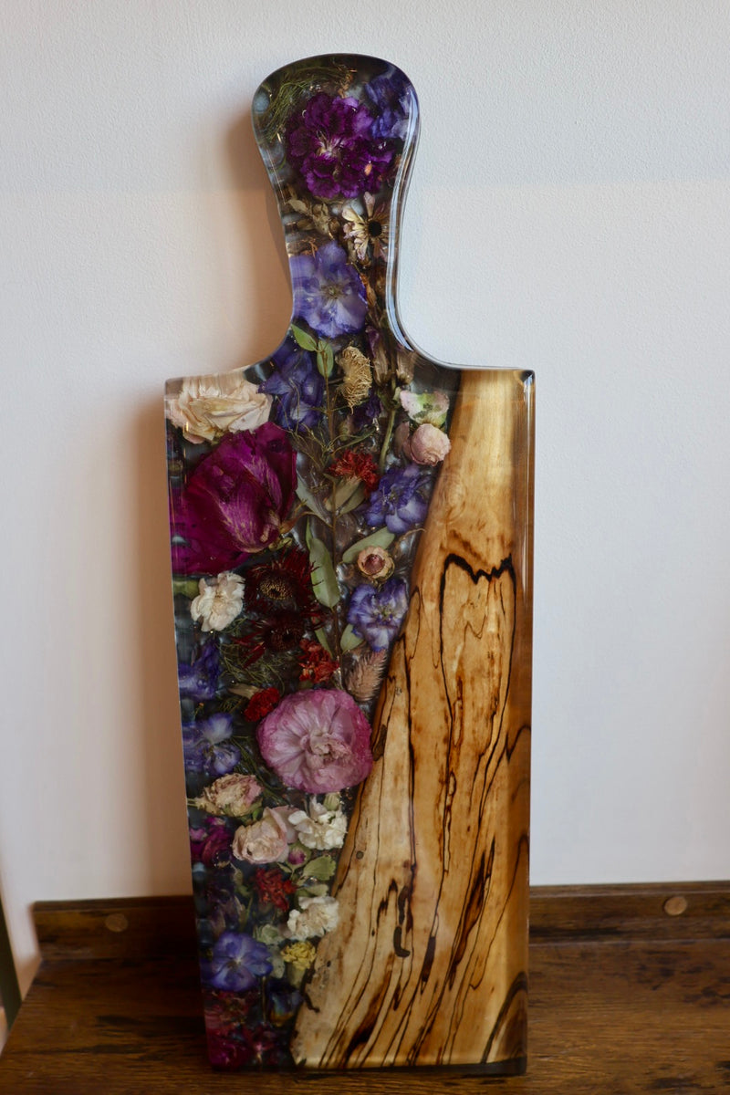 Epoxy Serving Board - Purple/Pink Flowers