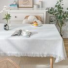 XIJIXI 100% Cotton Table Cloth Woven Fringed Home Cotton Linen Rectangular TableclothOutdoor Party Table Table Cloth for Dining Kitchen RoomWhite Table Cover Tablecloth Washable (White 71"x 91")