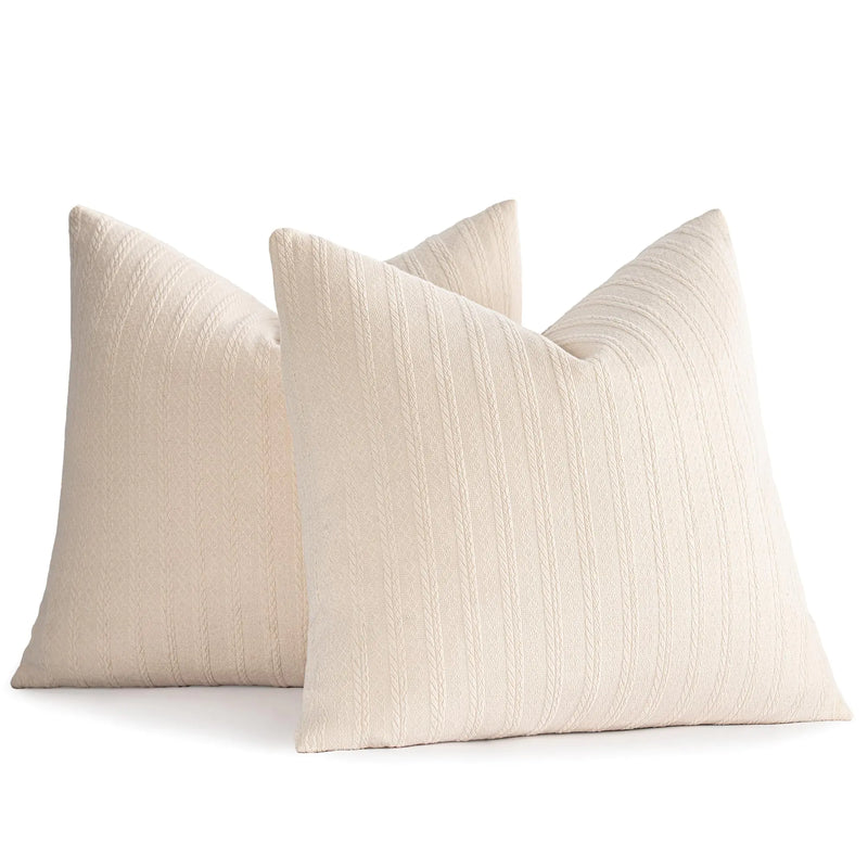 YCOLL Decorative Throw Pillow Covers 18x18 Set of 2 Super Soft Solid Patterned Knit Accent Couch Pillows Boho Pillow Cover for Couch Livingroom Bed Beige