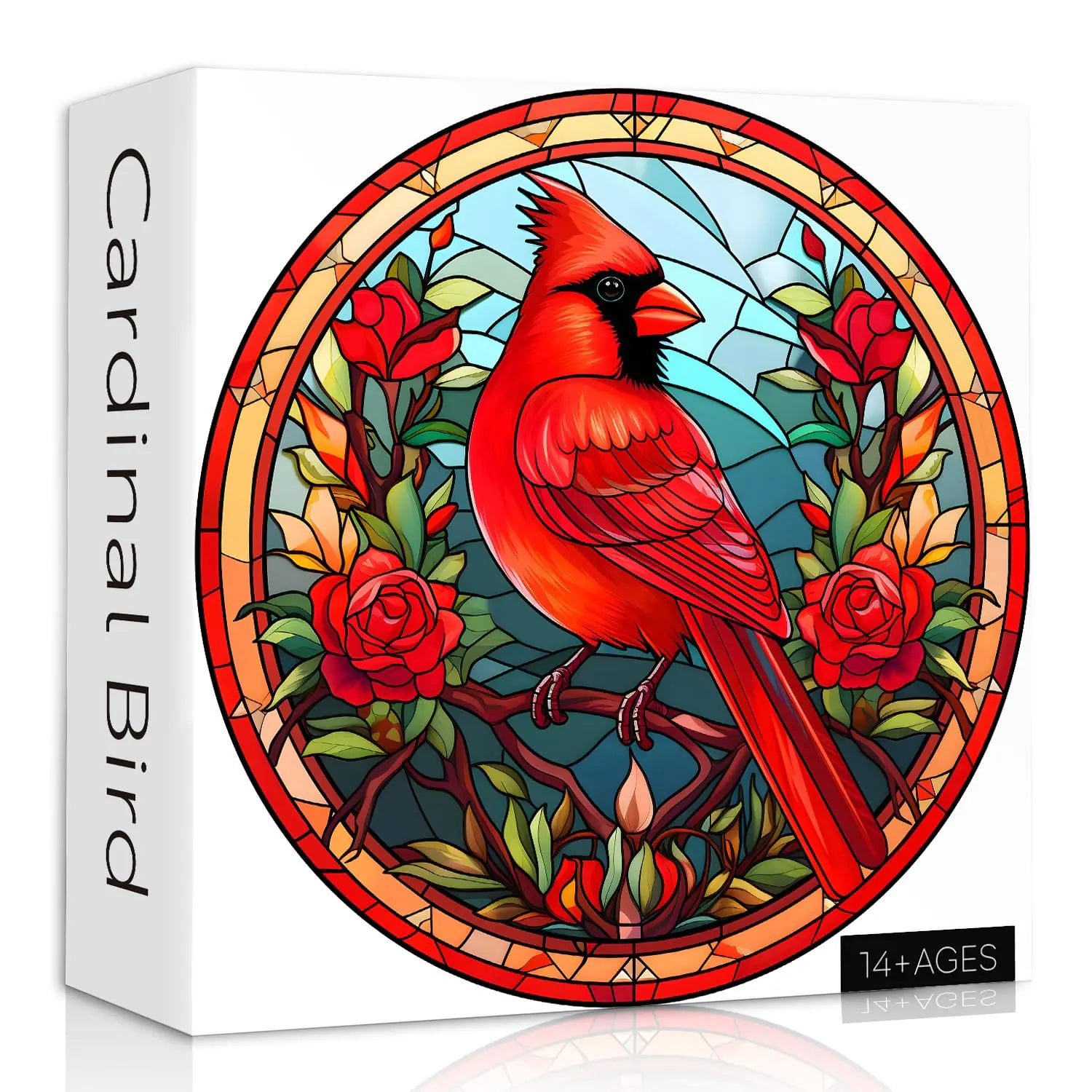 Stained Glass Puzzle Bird Puzzles for Adults 1000 Pieces Round Cardinal Bird Flower Puzzle Impossible Hard Challenging Puzzles for Adults Colorful Stained Glass Jigsaw Puzzle as Wall Art Decor