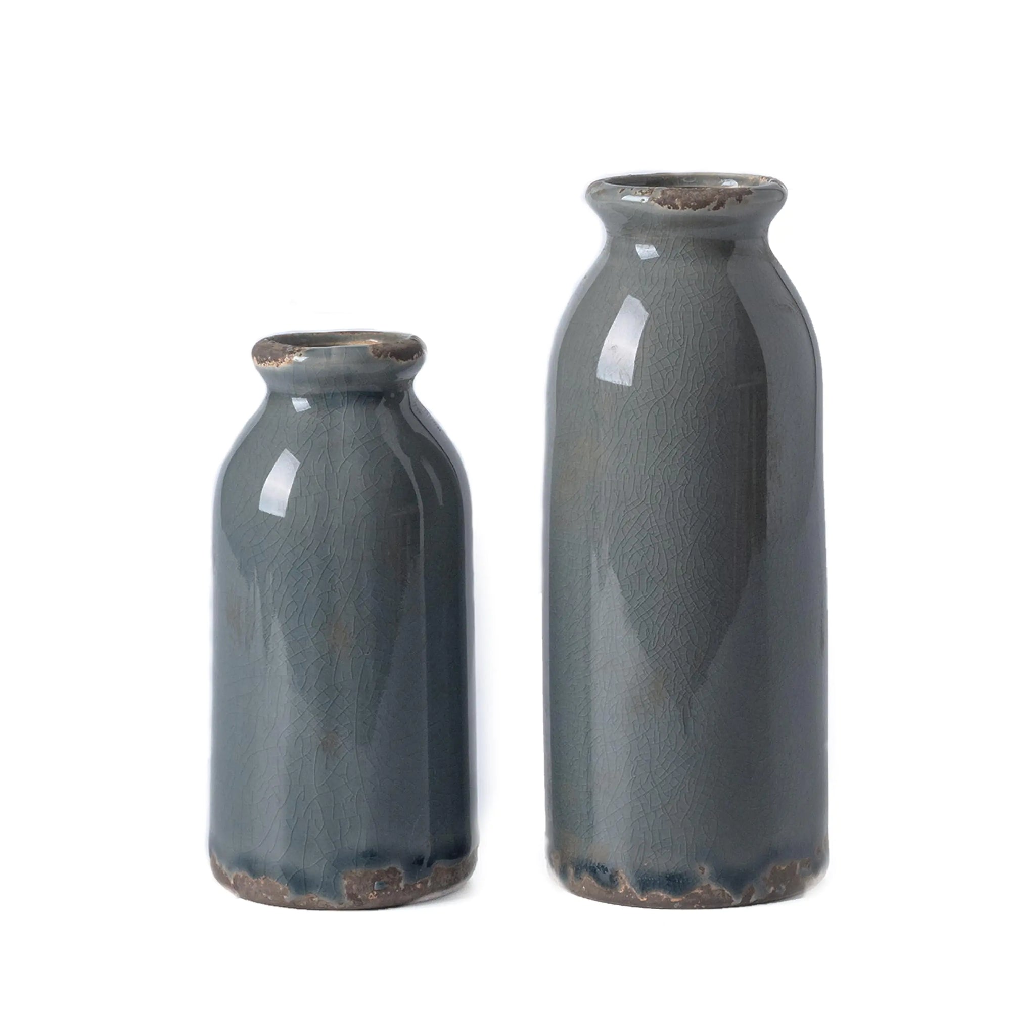 VICTOR & TERESA Blue and Grey Ceramic Vases Home Decor Farmhouse Vases for Flowers Flower Vase Set of 2 Rustic Decorative Vases for Pampas Grass Table Living Room Shelf Centerpieces 8 inch