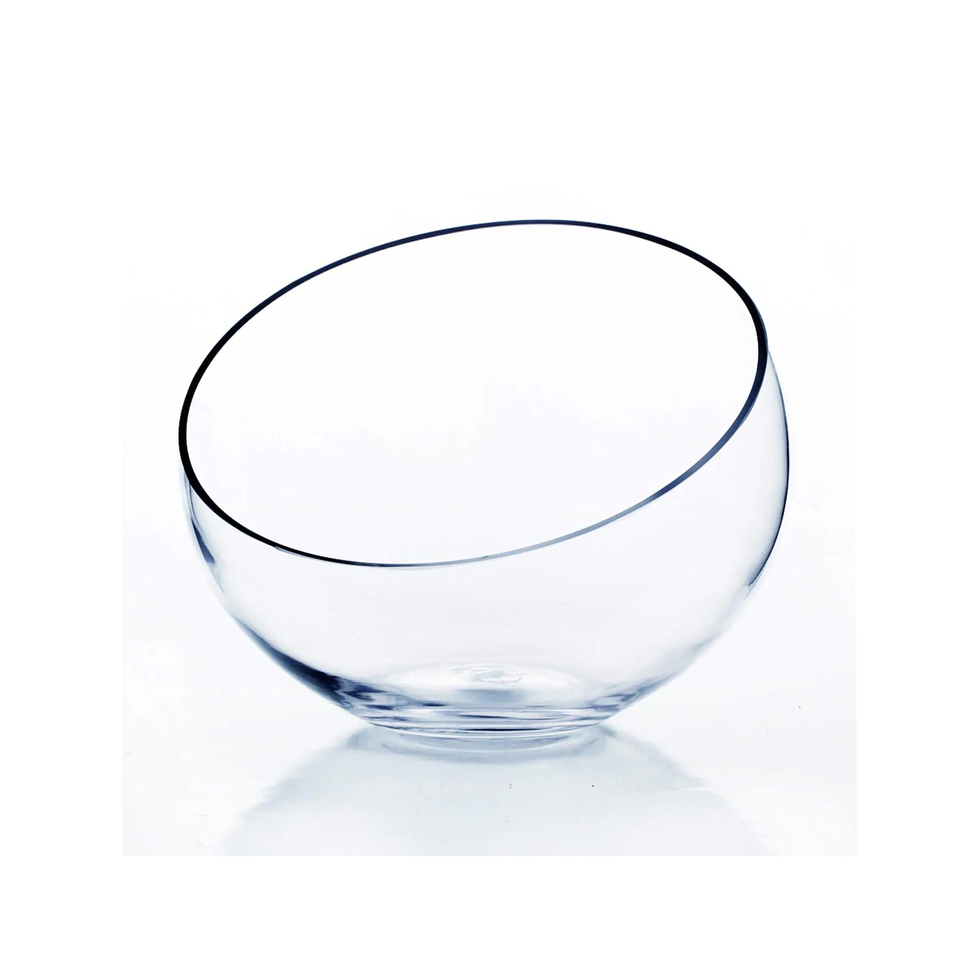 WGV Slant Cut Bowl Glass Vase Width 11" Height 9.5" Clear Terrarium Candy Dish Fruit Jar Floral Container for Wedding Party Event Home Office Decor 1 Piece
