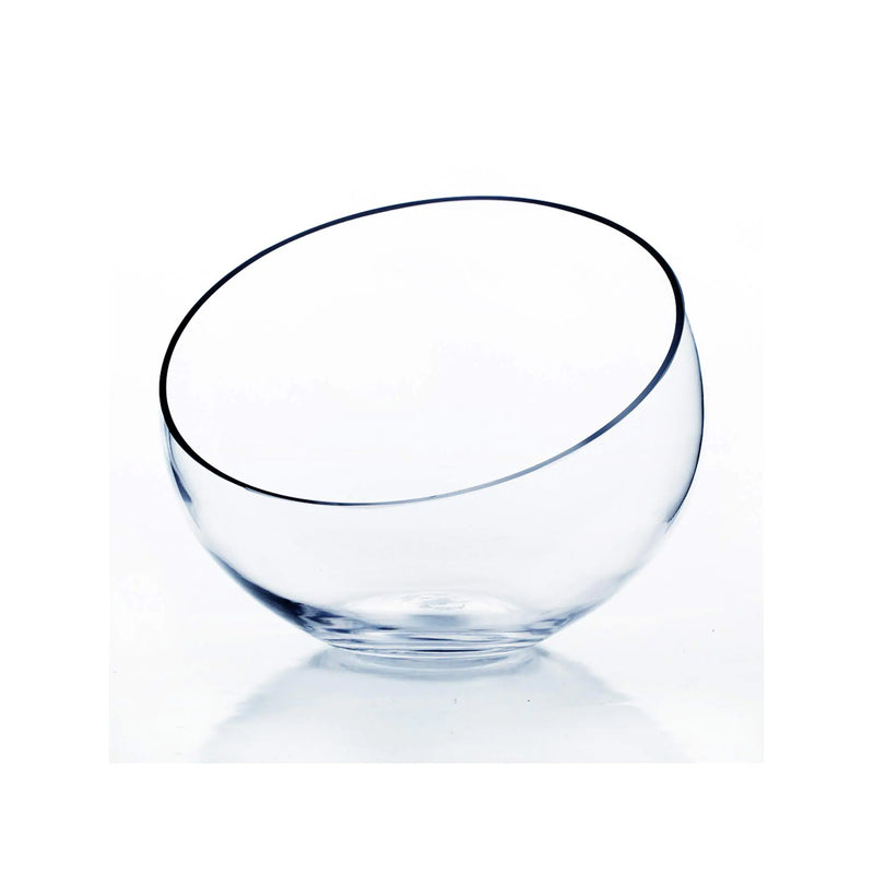 WGV Slant Cut Bowl Glass Vase Width 11" Height 9.5" Clear Terrarium Candy Dish Fruit Jar Floral Container for Wedding Party Event Home Office Decor 1 Piece