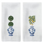 Tzhim Chinoiserie Kitchen Towels Blue and White Porcelain Hand Towels Preppy Chinoiserie Dish Towels Preppy Topiary Trees Vintage Plant Chinoiserie Kitchen Bathroom Decor Set of 2 16x24in