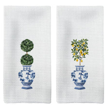 Tzhim Chinoiserie Kitchen Towels Blue and White Porcelain Hand Towels Preppy Chinoiserie Dish Towels Preppy Topiary Trees Vintage Plant Chinoiserie Kitchen Bathroom Decor Set of 2 16x24in