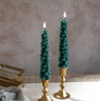 S/2 LED GREEN TREE TAPER CANDLES