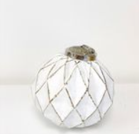 4" WHITE GLASS BALL ORN.