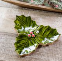 WOOD HOLLY LEAF DISH