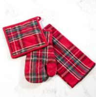 3 PC TARTAN PLAID MIT, TOWEL & POTHOLDER SET