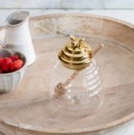 5.5" GOLD ACCENT CLEAR GLASS HONEY POT