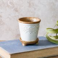 2 TONE FLEUR PATTERN POT W/DISH