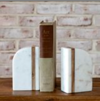 6" WOOD INLAY MARBLE BOOKENDS