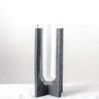 7.5" BLACK WOOD & GLASS VASE