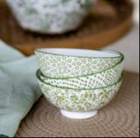 4" 3 ASST GREEN FLORAL/DOT BOWLS