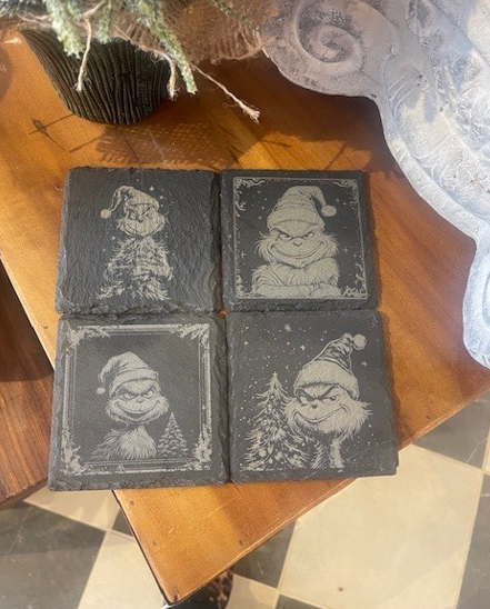 Slate Engraved Holiday Coasters - Set of 4